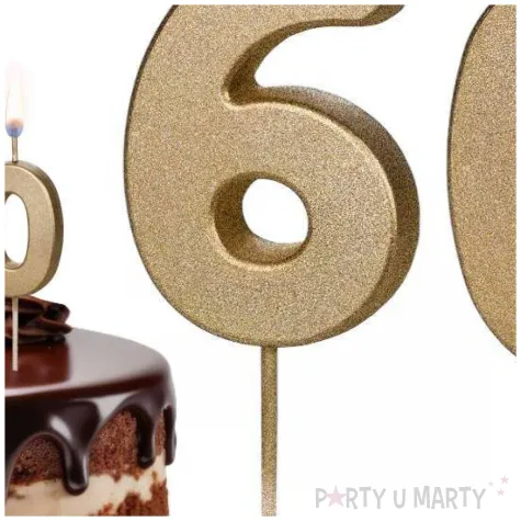 dekoracje na 60 urodziny swieczki na tort liczba 60 zloty 4 5 cm 2 szt