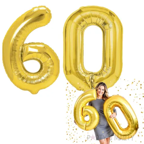 dekoracje na 60 urodziny zestaw balonow liczba 60 zloty 33 dgt 2 elementy