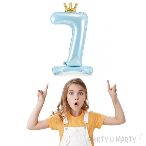 dekoracje na 7 urodziny dla chlopca balon foliowy cyfra 7 stojaca blekitny partydeco