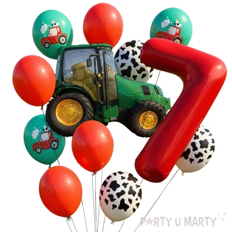 dekoracje na 7 urodziny zestaw balonow farma zielony traktor wiejskie party