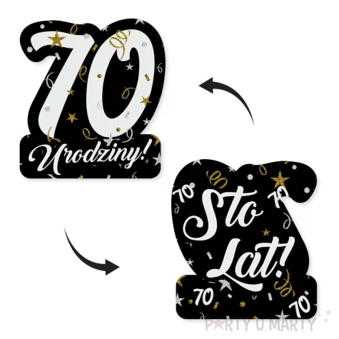 dekoracje na 70 urodziny swiderki wiszace glamour birthday czarno zloto srebrne 6 szt