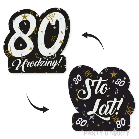 dekoracje na 80 urodziny swiderki wiszace glamour birthday czarno zloto srebrne 6 szt