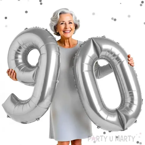 dekoracje na 90 urodziny rocznice zestaw balonow liczba 90 srebrny 39 dgt 2 elementy