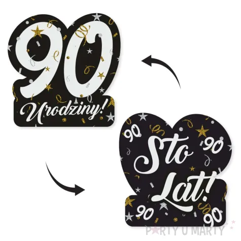 dekoracje na 90 urodziny swiderki wiszace glamour birthday czarno zloto srebrne 6 szt