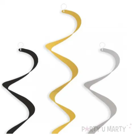 dekoracje na 90 urodziny swiderki wiszace glamour birthday czarno zloto srebrne 6 szt