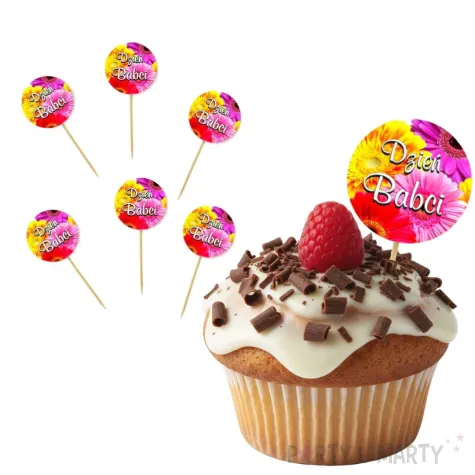 dekoracje na babeczki pikery dzien babci gerbery do muffinek szpilki ozdobne 6 szt