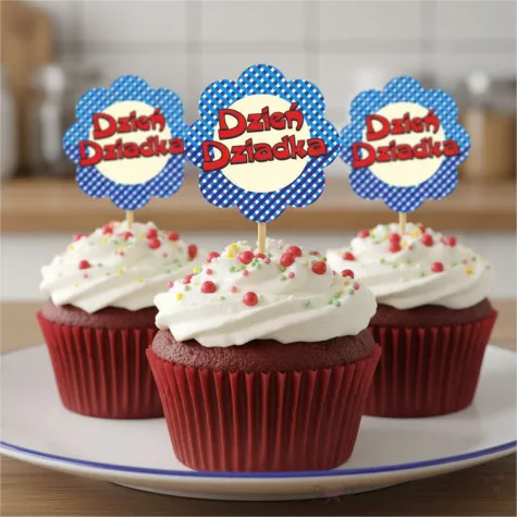 dekoracje na babeczki pikery dzien babci kwiatek do muffinek szpilki ozdobne 6 szt