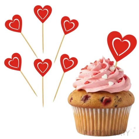 dekoracje na babeczki walentynkowe pikery na muffinki czerwone serca art 6 szt
