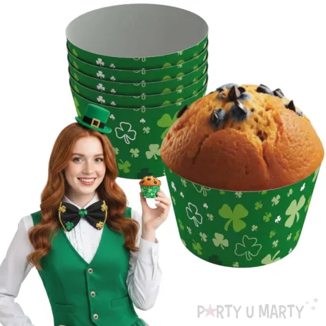 dekoracje na dzien swietego patryka oslonki na muffinki koniczynki zielone do szkoly baru x6