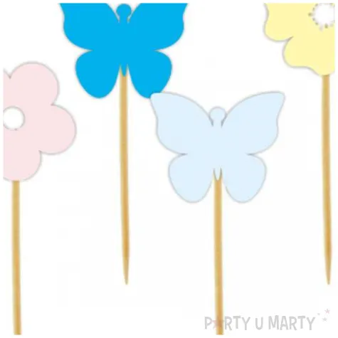 dekoracje na dzien wiosny pikery na muffinki babeczki wiosna kwiatki i motylki mix pastel 6 s