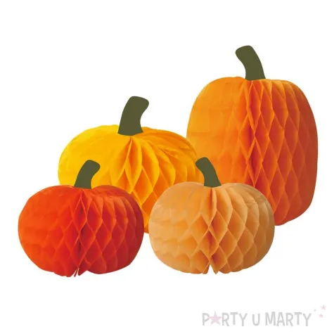 dekoracje na halloween jesien bibuly wiszace honeycomb dynia pomaranczowe 4 szt