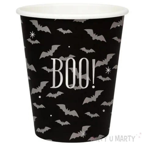 dekoracje na halloween papierowe kubeczki duszki czarne jednorazowe 266 ml 6 szt