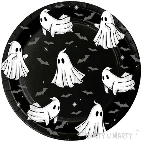 dekoracje na halloween papierowe talerzyki duszki czarne jednorazowe 18 cm 6 szt
