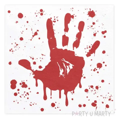 dekoracje na halloween serwetki papierowe krwawa dlon biale zakrwawione 33 cm x20