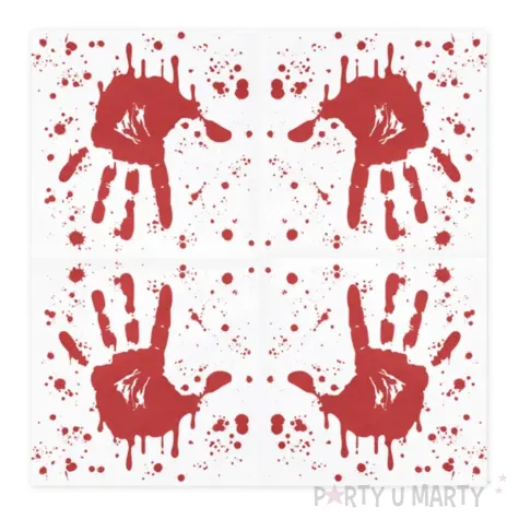 dekoracje na halloween serwetki papierowe krwawa dlon biale zakrwawione 33 cm x20