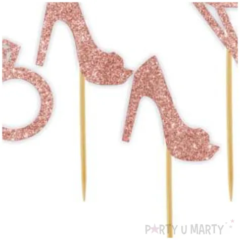 dekoracje na muffinki babeczki koreczki pikery na wieczor panienski rose gold brokat 6 szt