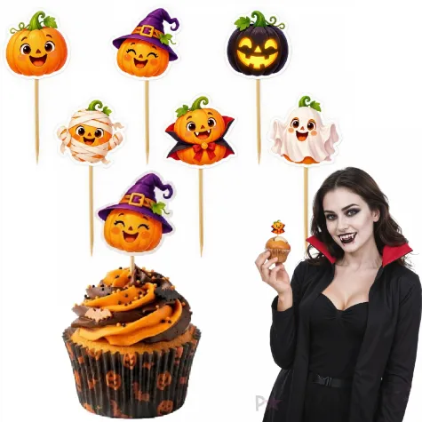 dekoracje na muffinki babeczki na halloween pikery bajkowe dynie duch wampir czarownica mumia x6