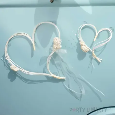 dekoracje na samochod rattanowe serca przyssawki kremowe partydeco 2 szt