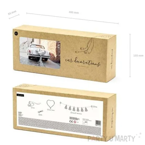 dekoracje na samochod serca srebrne partydeco zestaw