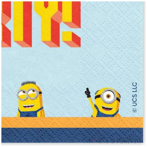 dekoracje na stol na urodziny serwetki z motywem minionkow niebiesko zolte 33 cm x20