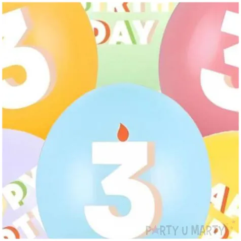 dekoracje na urodziny balony pastelowe cyfra 3 happy birthday kolorowe 12 6 szt