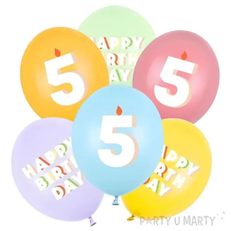 dekoracje na urodziny balony pastelowe cyfra 5 happy birthday kolorowe 12 6 szt