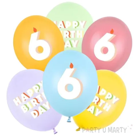 dekoracje na urodziny balony pastelowe cyfra 6 happy birthday kolorowe 12 6 szt