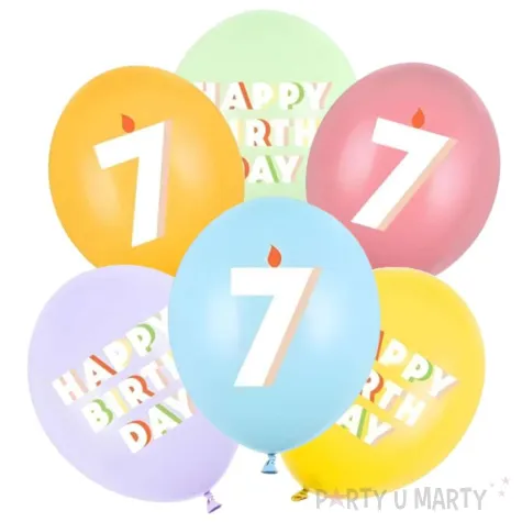 dekoracje na urodziny balony pastelowe cyfra 7 happy birthday kolorowe 12 6 szt