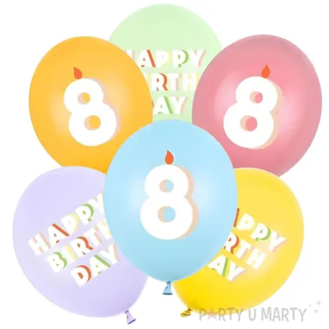 dekoracje na urodziny balony pastelowe cyfra 8 happy birthday kolorowe 12 6 szt