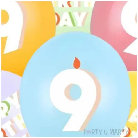 dekoracje na urodziny balony pastelowe cyfra 9 happy birthday kolorowe 12 6 szt
