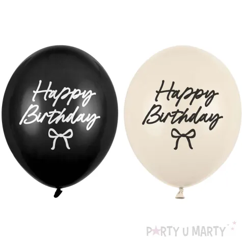 dekoracje na urodziny kremowo czarne balony happy birthday z kokardka 12 cali 50 szt