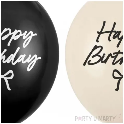 dekoracje na urodziny kremowo czarne balony happy birthday z kokardka 12 cali 50 szt