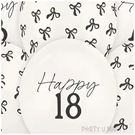 dekoracje na urodziny osiemnastke biale balony liczba 18 kokardki 12 6 szt