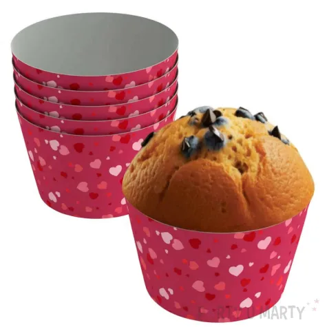 dekoracje na walentynki oslonki na muffinki babeczki serduszka czerwono rozowe 6 szt