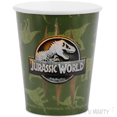 dekoracje stolu na urodziny dino party kubeczki papierowe jurassic world zielone 250ml x6