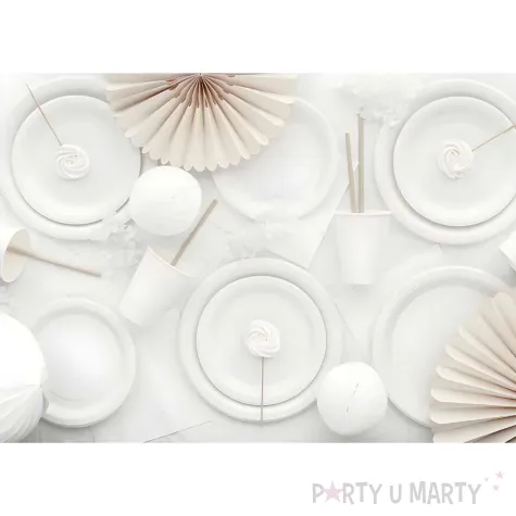 dekoracje stolu na urodziny kubeczki papierowe monokolor jednorazowe bialy 250 ml 6 szt