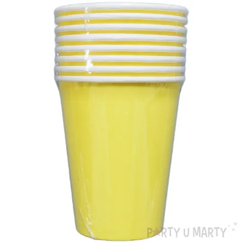 dekoracje stolu na urodziny kubeczki papierowe monokolor jednorazowe zolty 250 ml 8 szt