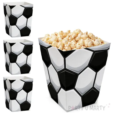 dekoracje stolu na urodziny pilkarza kibica papierowe pudelka na popcorn pilka nozna dekoracje