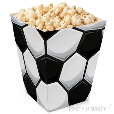 dekoracje stolu na urodziny pilkarza kibica papierowe pudelka na popcorn pilka nozna dekoracje