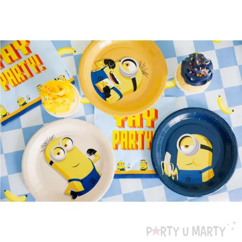 dekoracje stolu na urodziny talerzyki papierowe w motywie minionkow 18 cm x6