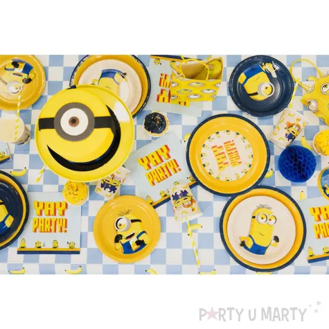 dekoracje stolu na urodziny talerzyki papierowe w motywie minionkow 18 cm x6