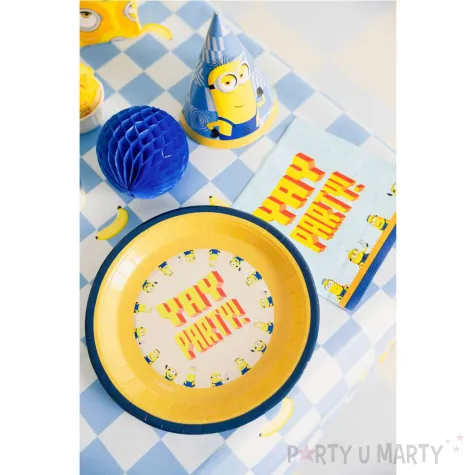 dekoracje stolu na urodziny talerzyki papierowe w motywie minionkow 23 cm x6