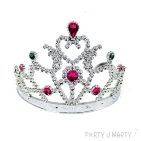 diadem party srebrny z kolorowymi kamykami