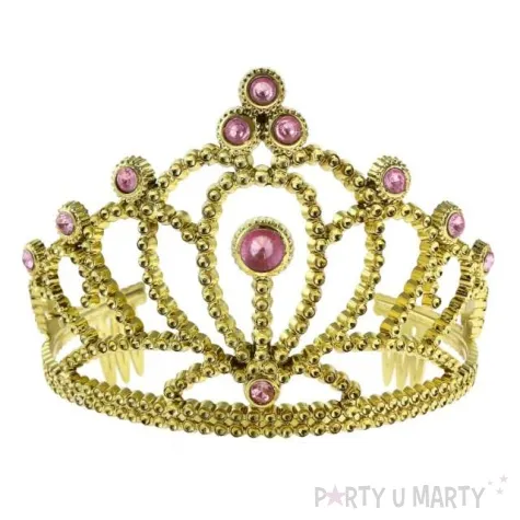 diadem party zloty z rozowymi perlami