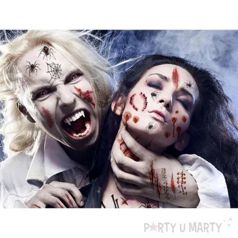 dodatek do stroju makijaz na halloween wodne tatuaze zmywalne krew rany pajeczyny