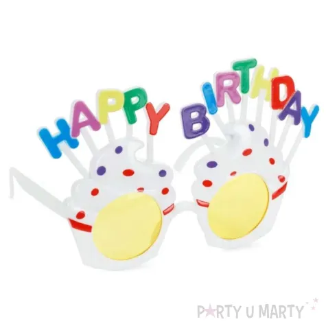 dodatek do stroju na 18 30 40 50 60 70 80 90 urodziny okulary plastikowe happy birthday biale