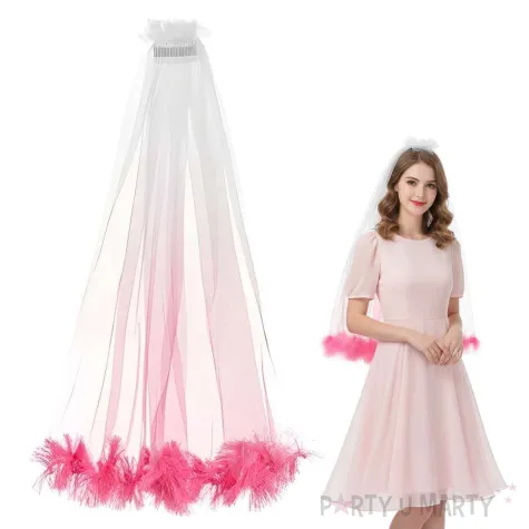 dodatek do stroju na baby shower girl ciazowa sesje zdjeciowa welon fredzle rozowe ombre 69 cm