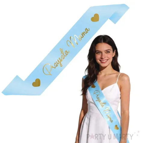 dodatek do stroju na baby shower szarfa przyszla mama blekitny mom to be 160 cm