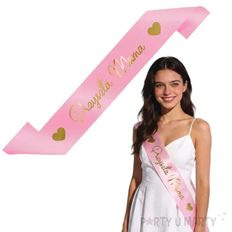 dodatek do stroju na baby shower szarfa przyszla mama rozowy jasny mom to be 160 cm