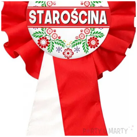 dodatek do stroju na dozynki gminne kotylion staroscina bialo czerwony przypinka